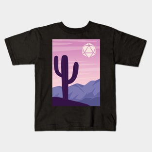 Pink Sunset Desert Cactus Polyhedral Dice Sun RPG Landscape Kids T-Shirt